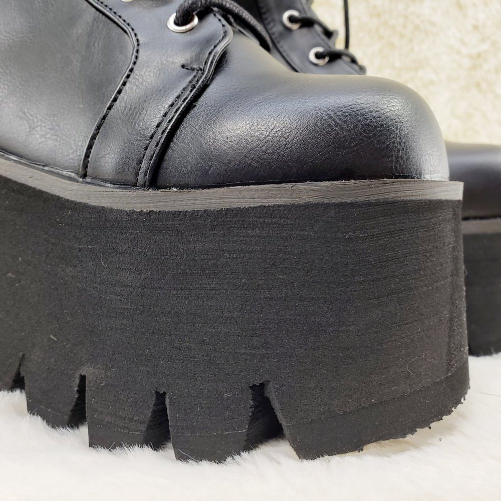 Ashes Black Matte Platform Goth Punk Mid Calf Combat Boots - Picture 6 of 14